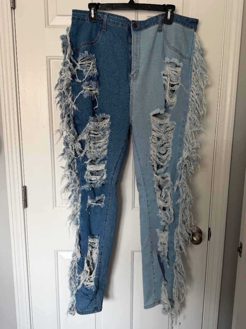 Two toned distressed denim jeans